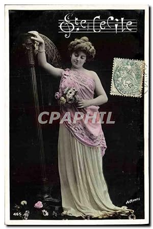 Carte Postale Ancienne Femme Sainte Cecîle Harpe
