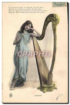 Carte Postale Ancienne Femme Harpe Lakme