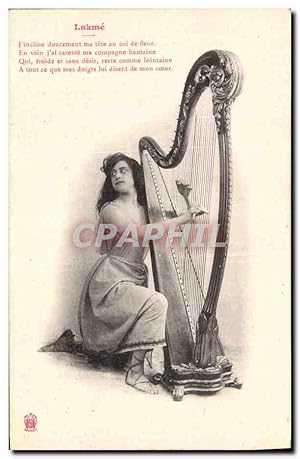 Carte Postale Ancienne Femme Harpe Lakme