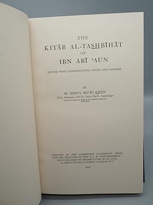 Bild des Verkufers fr The Kitab Al-Tashbihat of Ibn Abi Aun. zum Verkauf von ROBIN SUMMERS BOOKS LTD
