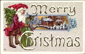 Präge Ansichtskarte / Postkarte Merry Christmas, Frohe Weihnachten, Weihnachtsmann