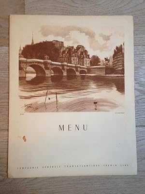 Menu De La Compagnie Générale Transatlantique French Line Paquebot Liberté Le 2 Octobre 1952