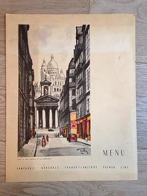 Menu De La Compagnie Générale Transatlantique French Line Paquebot Liberté Le 28 septembre 1952