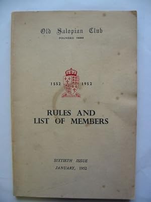 Imagen del vendedor de OLD SALOPIAN CLUB RULES AND LIST OF MEMBERS a la venta por Stella & Rose's Books, PBFA