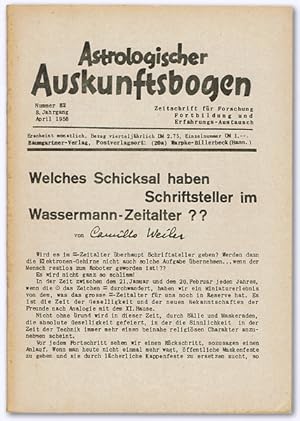 Astrologischer Auskunftsbogen. 8. Jhg. 1958, Nummer 82 (April). Zeitschrift für Fortbildung und E...