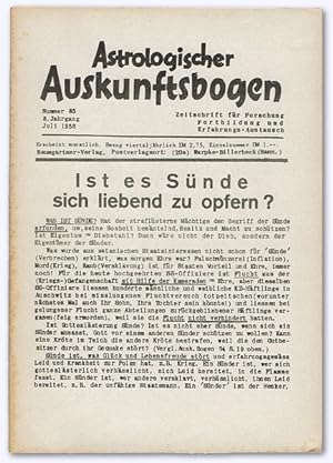 Astrologischer Auskunftsbogen. 8. Jhg. 1958, Nummer 85 (Juli). Zeitschrift für Forschung, Fortbil...