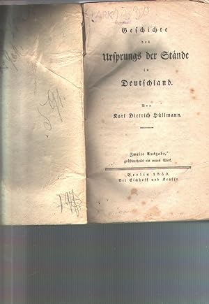 Bild des Verkufers fr Geschichte des Ursprungs der Stnde in Deutschland zum Verkauf von Windau Antiquariat