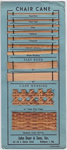 1930s John Duer & Sons Baltimore Chair Cane Reed & Webbing Sample Card
