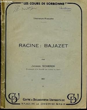 Bild des Verkufers fr RACINE : BAJAZET - TOME II / "LES COURS DE SORBONNE" - LITTERATURE FRANCAISE zum Verkauf von Le-Livre