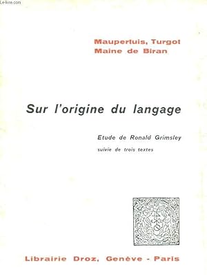 Bild des Verkufers fr SUR L ORIGINE DU LANGUAGE zum Verkauf von Le-Livre