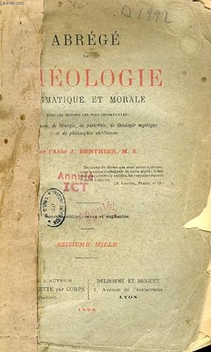 Imagen del vendedor de ABREGE DE THEOLOGIE DOGMATIQUE ET MORALE a la venta por Le-Livre