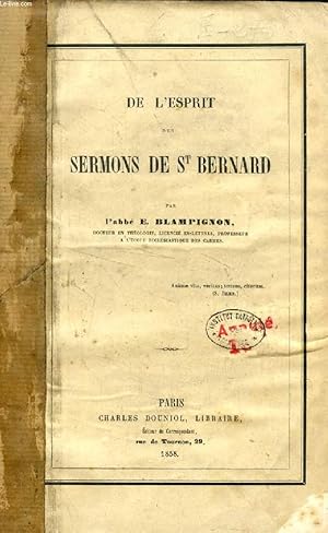 Seller image for DE L'ESPRIT DES SERMONS DE SAINT BERNARD for sale by Le-Livre