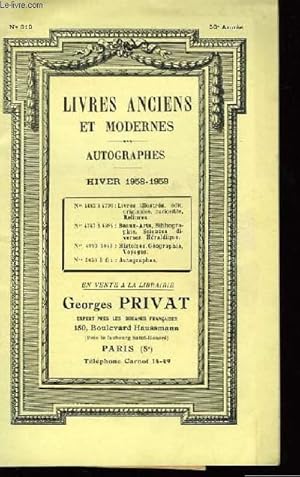 Seller image for Catalogue de Livres anciens et Modenes N310. for sale by Le-Livre