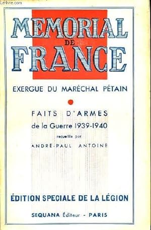 Bild des Verkufers fr Mmorial de France. Exergue du Marchal Ptain. zum Verkauf von Le-Livre
