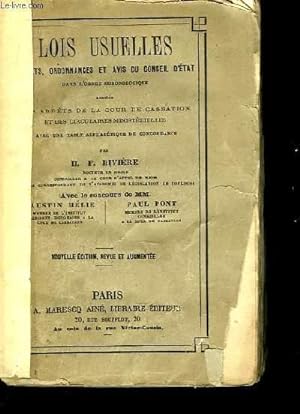 Bild des Verkufers fr Lois usuelles, dcrets, ordonnances et avis du Conseil d'Etat. zum Verkauf von Le-Livre