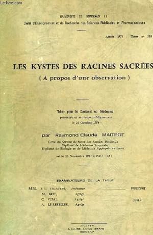 Seller image for Les kystes des racines sacres (A propos d'une observation) for sale by Le-Livre
