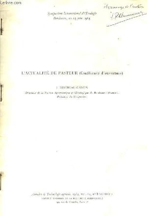 Bild des Verkufers fr L'Actualit de Pasteur (Confrence d'ouverture) zum Verkauf von Le-Livre