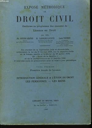 Bild des Verkufers fr Expos Mthodique de Droit Civil. TOME Ier : 1re anne de Licence. zum Verkauf von Le-Livre