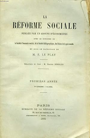 Seller image for La Rforme Sociale. 1re anne. TOME I - 7me livraison. for sale by Le-Livre