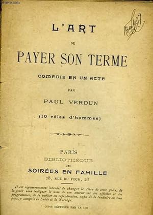 Bild des Verkufers fr L'Art de payer son terme. zum Verkauf von Le-Livre