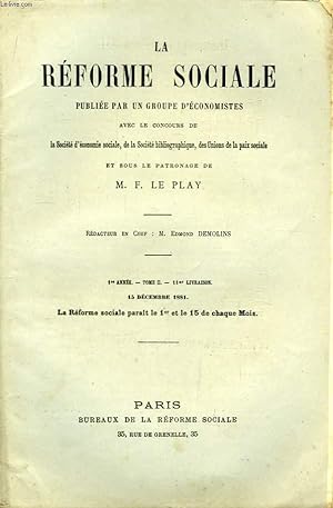 Seller image for La Rforme Sociale. 1re anne. TOME II - 11me livraison. for sale by Le-Livre