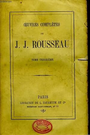 Bild des Verkufers fr Oeuvres Compltes de J.J. Rousseau. TOME XIII zum Verkauf von Le-Livre