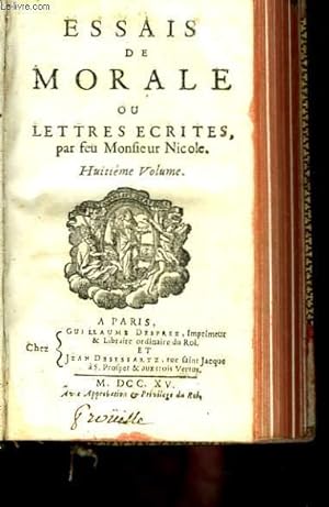 Bild des Verkufers fr Essais de Morale ou lettres crites. 8me volume. zum Verkauf von Le-Livre