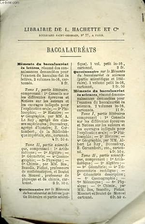 Bild des Verkufers fr Catalogue d'ouvrages aux Baccalaurats, aux Traductions Juxtalinaires et aux Traductions Franaises. zum Verkauf von Le-Livre