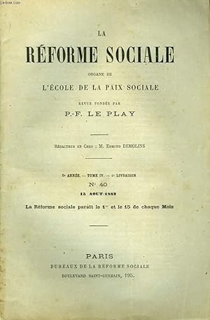Seller image for La Rforme Sociale. N40 - 2me anne. TOME IV - 4me livraison. for sale by Le-Livre