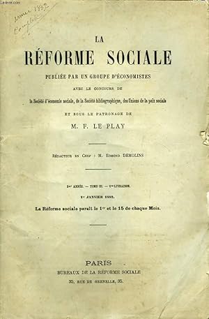 Seller image for La Rforme Sociale. 2me anne. TOME III - 1re livraison. for sale by Le-Livre