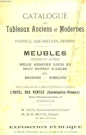 Bild des Verkufers fr Catalogue des Tableaux Anciens et Modernes. Pastels, aquarelles, dessins. zum Verkauf von Le-Livre