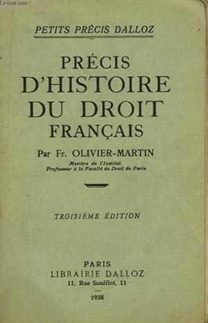 Imagen del vendedor de Prcis d'Histoire du Droit Franais. a la venta por Le-Livre