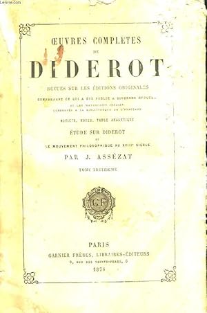 Image du vendeur pour Oeuvres Completes de Diderot. TOME XIII : Beaux-Arts, 4me partie : Miscellanea. Encyclopdie A - Buste mis en vente par Le-Livre