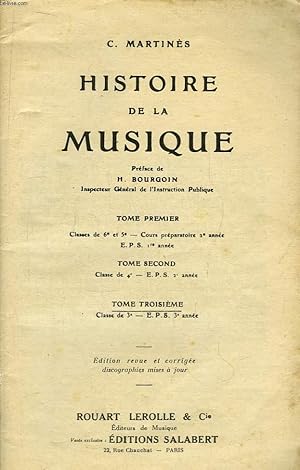 Seller image for Histoire de la Musique. TOME III : Classe de 3e - EPS 3eme anne. for sale by Le-Livre