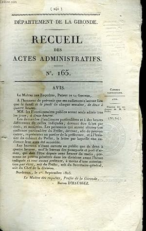 Seller image for Recueil des Actes Administratifs. N165 for sale by Le-Livre