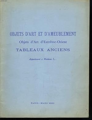 Seller image for Catalogue de Vente aux Enchres Publiques d'Objets d'Art et d'Ameublement, d'Objets d'Art d'Extrme-Orient, de Tableaux Anciens. for sale by Le-Livre