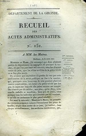 Seller image for Recueil des Actes Administratifs. N151 for sale by Le-Livre