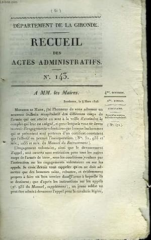 Seller image for Recueil des Actes Administratifs. N143 for sale by Le-Livre