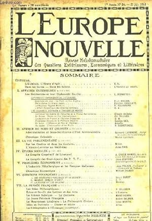 Seller image for L'Europe Nouvelle. Revue Hebdomadaire des Questions Extrieures, Economiques et Littraires. 1re anne, N24 for sale by Le-Livre