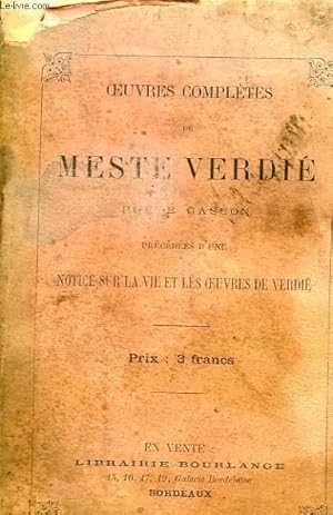 Seller image for Oeuvres Compltes de Meste Verdi, pote gascon. for sale by Le-Livre