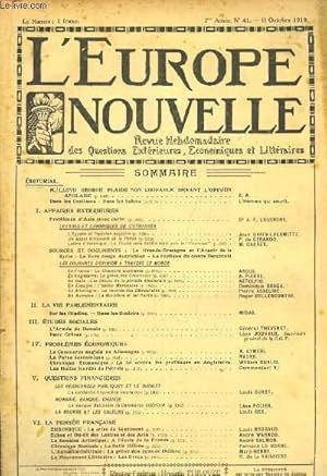 Seller image for L'Europe Nouvelle. Revue Hebdomadaire des Questions Extrieures, Economiques et Littraires. N41 - 2me anne. for sale by Le-Livre