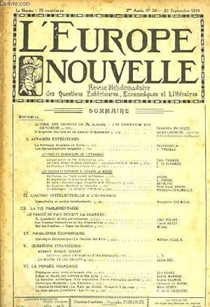 Seller image for L'Europe Nouvelle. Revue Hebdomadaire des Questions Extrieures, Economiques et Littraires. N38 - 2me anne. for sale by Le-Livre