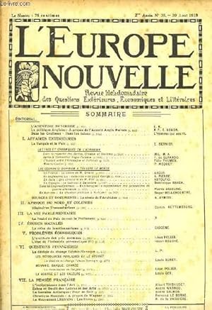 Seller image for L'Europe Nouvelle. Revue Hebdomadaire des Questions Extrieures, Economiques et Littraires. N35 - 2me anne. for sale by Le-Livre
