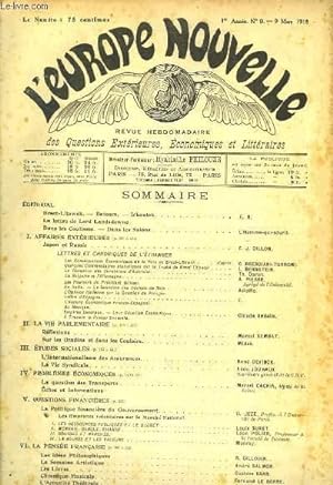 Seller image for L'Europe Nouvelle. Revue Hebdomadaire des Questions Extrieures, Economiques et Littraires. 1re anne, N9 for sale by Le-Livre