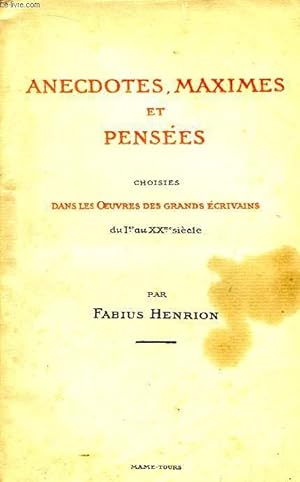 Seller image for Anecdotes, Maximes et Penses. for sale by Le-Livre