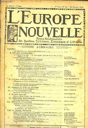 Seller image for L'Europe Nouvelle. Revue Hebdomadaire des Questions Extrieures, Economiques et Littraires. N43 - 2me anne. for sale by Le-Livre