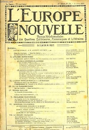 Seller image for L'Europe Nouvelle. Revue Hebdomadaire des Questions Extrieures, Economiques et Littraires. N32 - 2me anne. for sale by Le-Livre