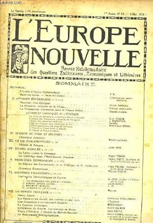 Seller image for L'Europe Nouvelle. Revue Hebdomadaire des Questions Extrieures, Economiques et Littraires. 1re anne, N17 for sale by Le-Livre