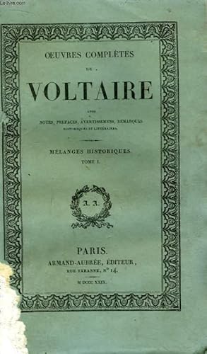 Seller image for Oeuvres Compltes de Voltaire. TOME 21 : Mlanges Historiques, Tome I for sale by Le-Livre