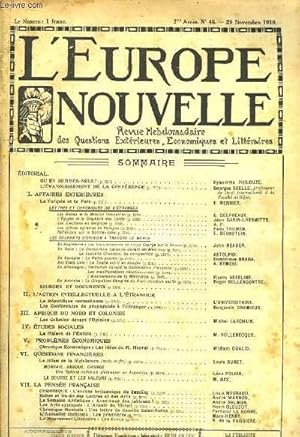 Seller image for L'Europe Nouvelle. Revue Hebdomadaire des Questions Extrieures, Economiques et Littraires. N46 - 2me anne. for sale by Le-Livre